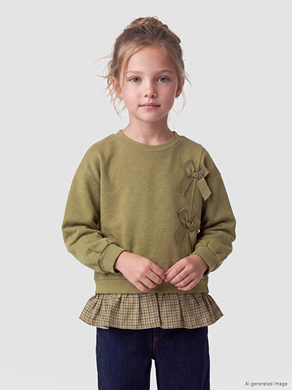 LCW Kids Crew Neck Bow Girls' Thick Sweatshirt