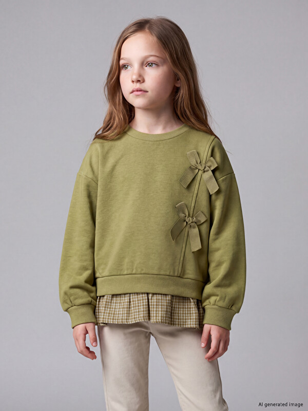 LCW Kids Crew Neck Bow Girls' Thick Sweatshirt