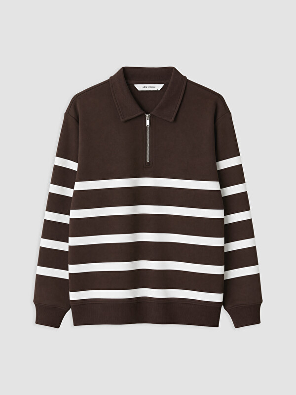 LCW Vision Polo Yaka Çizgili Erkek Sweatshirt