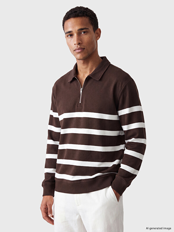 LCW Vision Polo Collar Striped Men's Sweatshirt