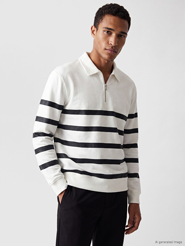 LCW Vision Polo Collar Striped Men's Sweatshirt