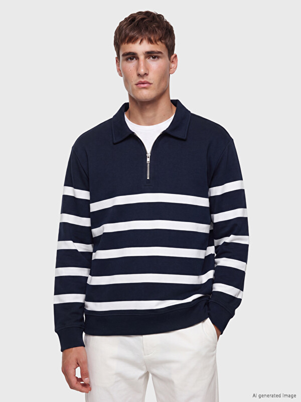 LCW Vision Polo Collar Striped Men's Sweatshirt