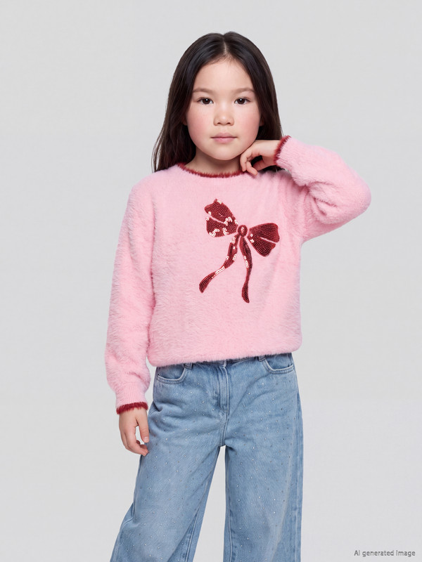 LCW Kids Crew Neck Sequined Girls' Knitwear Sweater