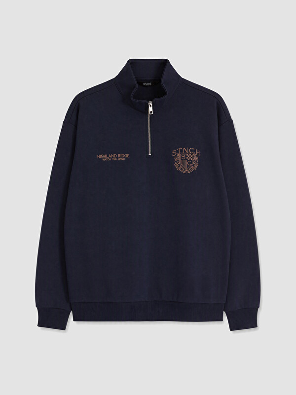 XSIDE Mock Neck Embroidered Men's Sweatshirt