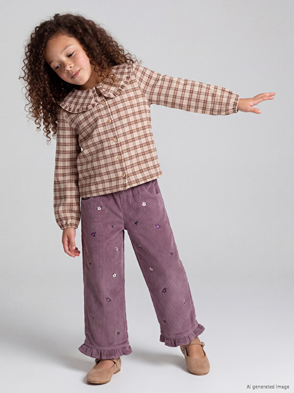 LCW Kids Elastic Waist Girls' Velvet Trousers