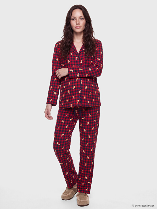 LCW DREAM Gömlek Yaka Desenli Kadın Pijama Takım