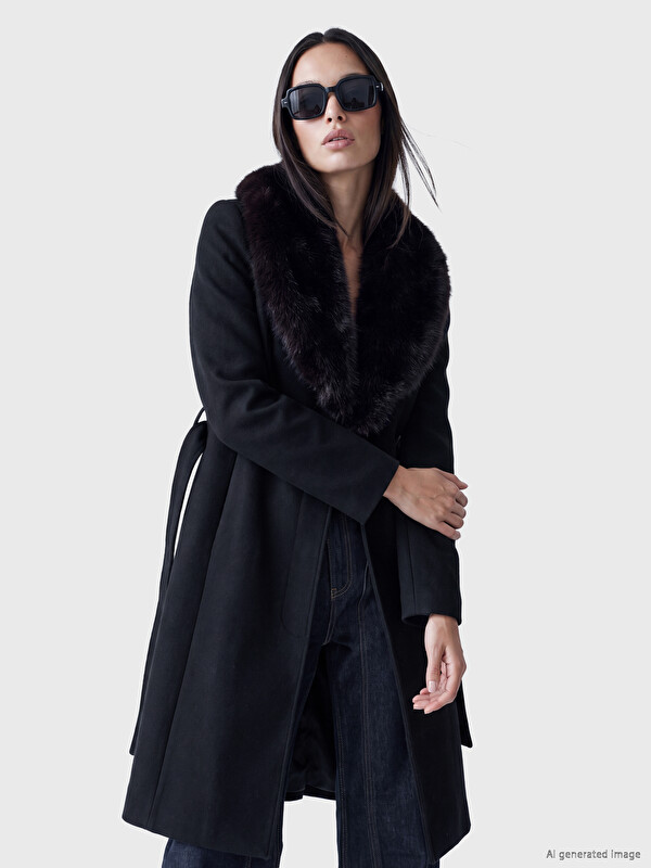 LCW EVERYDAY Fur Collar Women's Cachet Coatigan