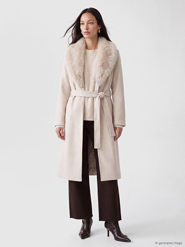 LCW EVERYDAY Fur Collar Women's Cachet Coatigan