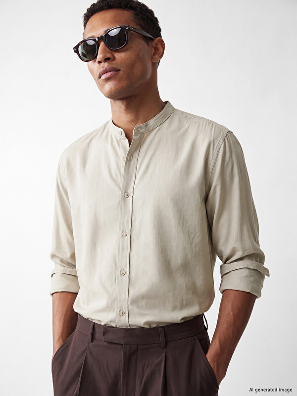 LCW Vision Regular Fit Grandad Collar Men's Shirt
