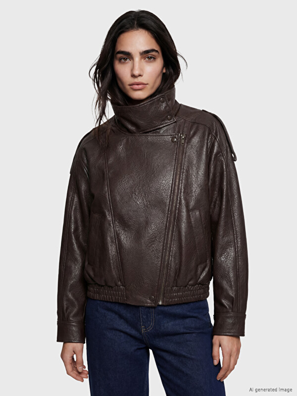 LCW Vision Frau Braun Kunstlederjacke