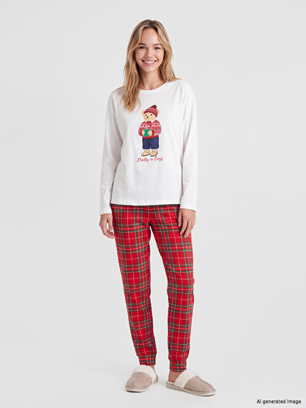 LCW DREAM Bisiklet Yaka Kadın Pijama Takımı