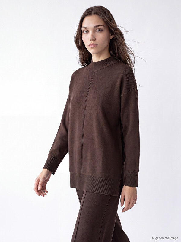 LC WAIKIKI Yarım Balıkçı Yaka Kadın Oversize Triko Tunik