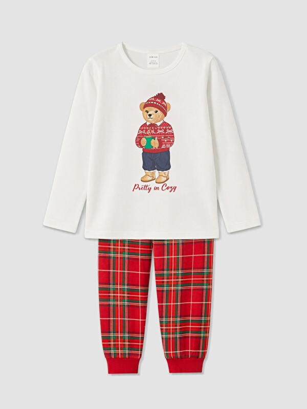 LCW Kids Ayı Teddy Baskılı Kız Çocuk Pijama Takım