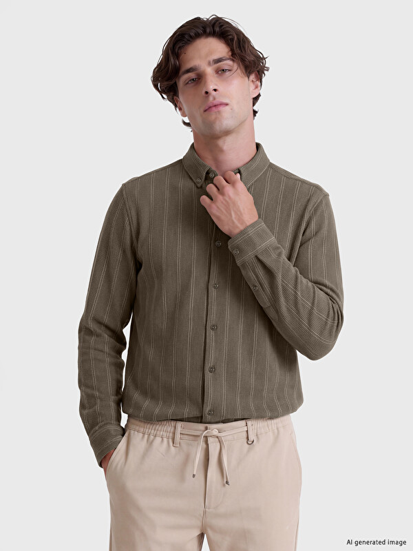LCW Vision Slim Fit Çizgili Penye Erkek Gömlek
