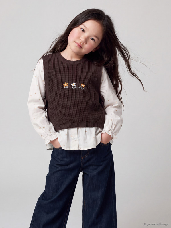 LCW Kids Girls' Embroidered Knitwear Sweater Vest and Shirt Set