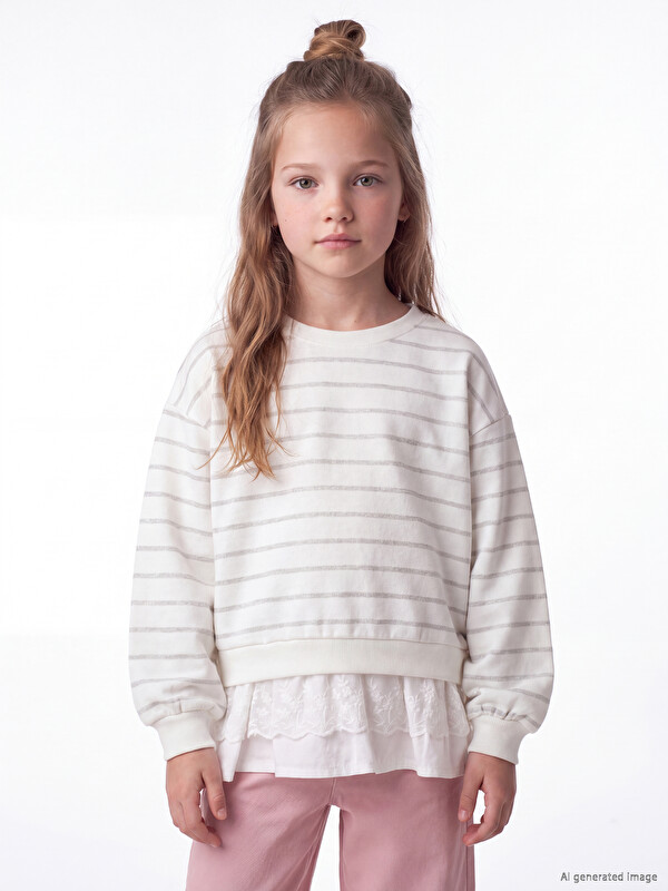 LCW Kids Rundhalsausschnitt Gekräuselt Mädchen Sweatshirt