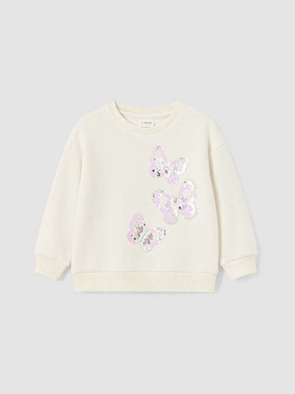 LCW Kids Bisiklet Yaka Payetli Kız Çocuk Sweatshirt