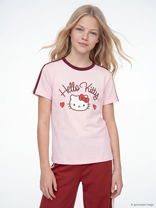 LCW Kids Bisiklet Yaka Hello Kitty Baskılı Kız Çocuk Tişört