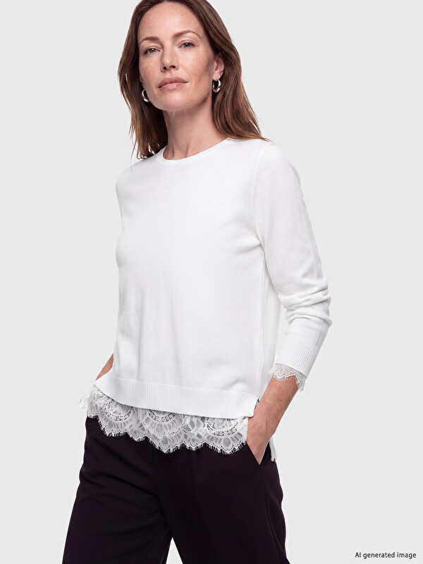 LCW Grace Crew Neck Lace Detailed Women's Knitwear Sweater