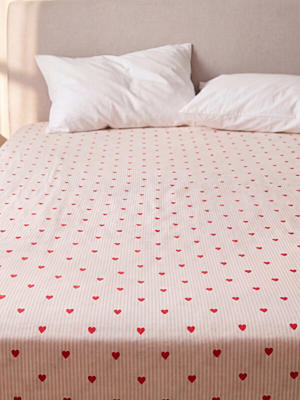 LCW HOME Heart Patterned Cotton Striped Double Sheet