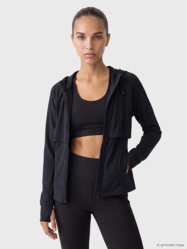 KOOR SPORT Hanorac cu fermoar Negru Femeie