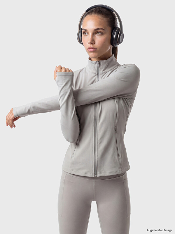 KOOR SPORT Әйелдер Сұр Сыдырмасы бар свитшот