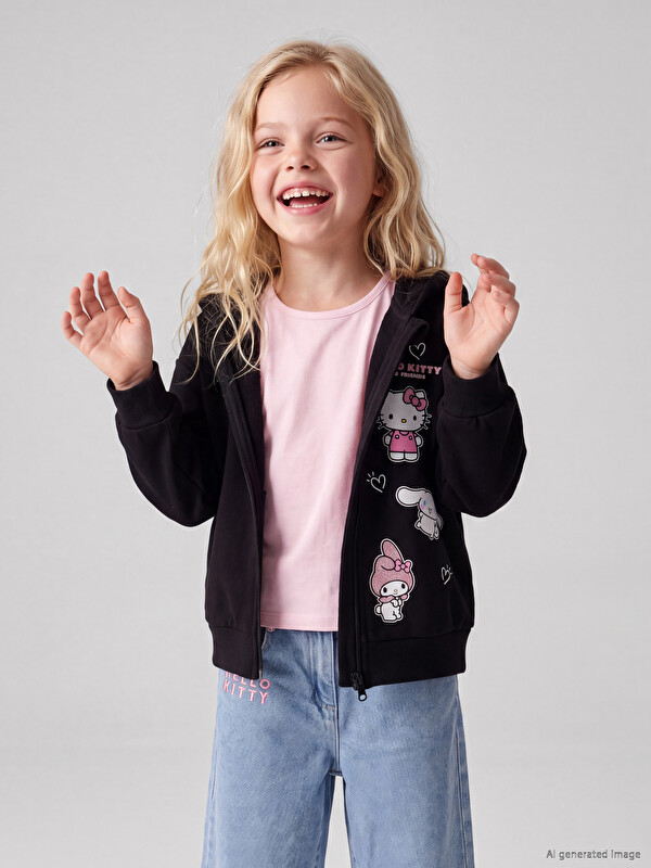 LCW Kids Hello Kitty Printed Girls' Zip-Up Sweatshirt