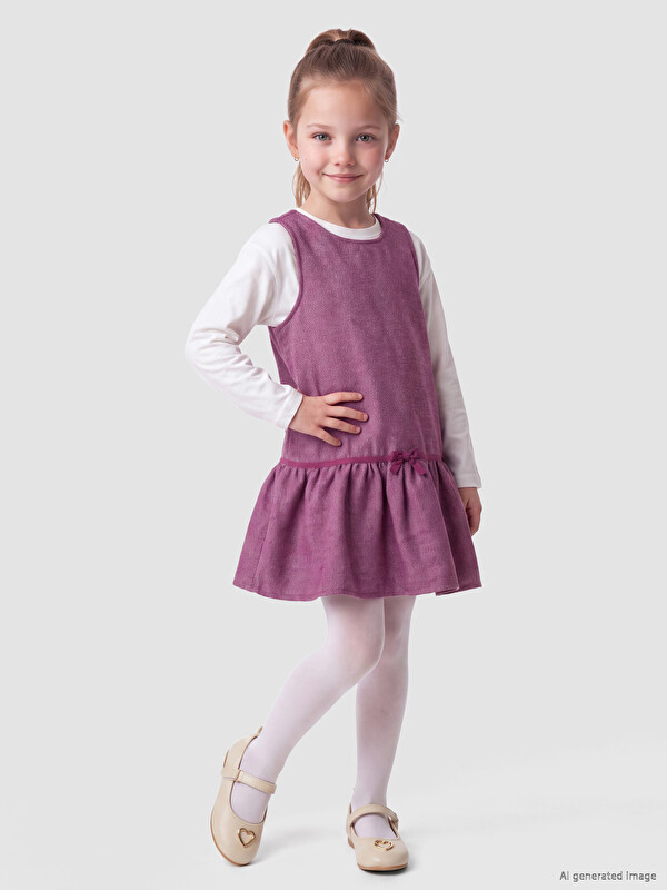LCW Kids Bisiklet Yaka Fiyonk Detaylı Kız Çocuk Elbise