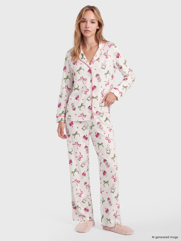 LCW DREAM Shirt Collar Patterned Women's Pyjamas Set