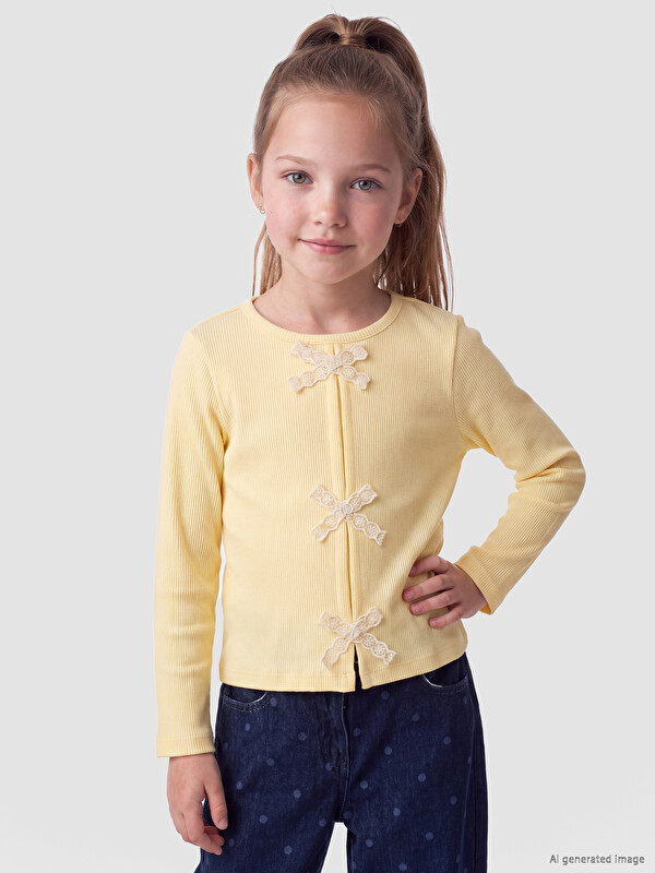 LCW Kids Crew Neck Bow Detailed Girls' Blouse