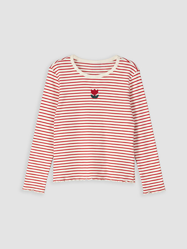 LCW Kids Bisiklet Yaka Çizgili Kız Çocuk Tişört