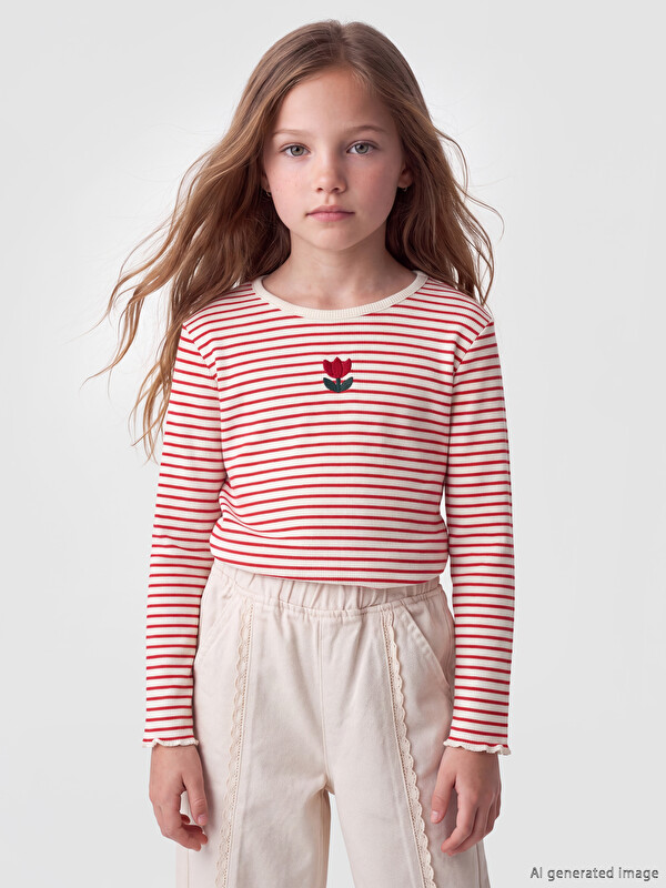 LCW Kids Crew Neck Striped Girls' T-Shirt
