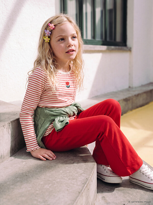 LCW Kids Crew Neck Striped Girls' T-Shirt
