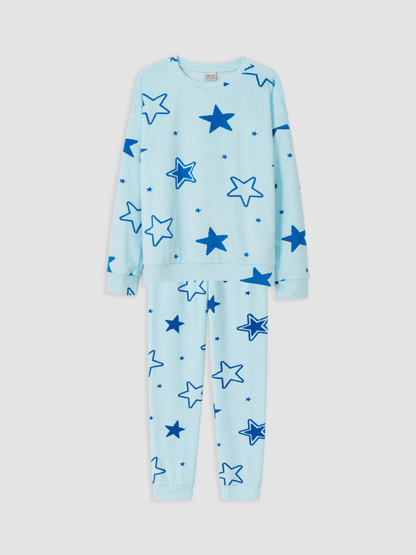 LCW Kids Crew Neck Girls' Velvet Pyjamas Set