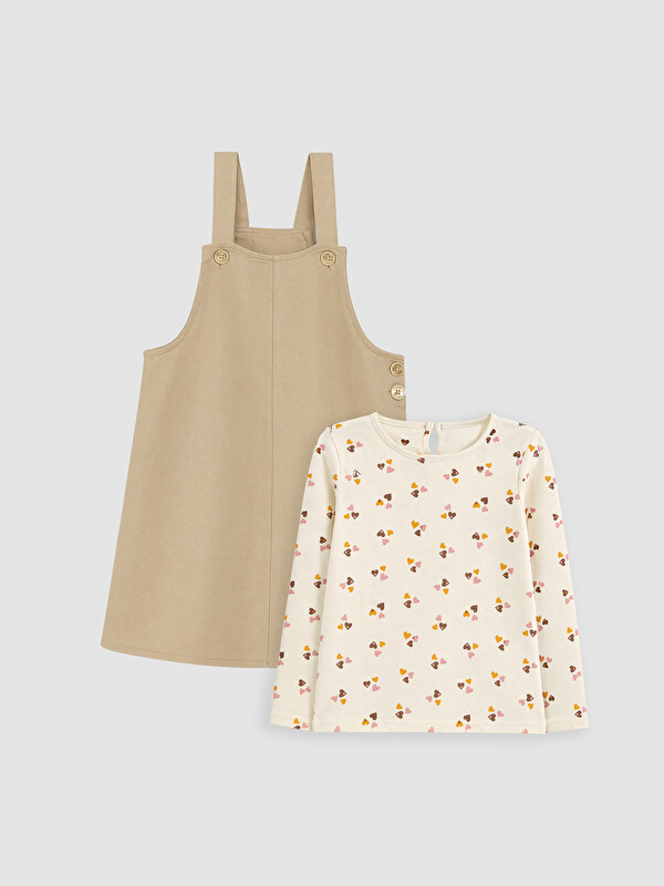 LC WAIKIKI Heart Patterned Girls' Dungaree Set