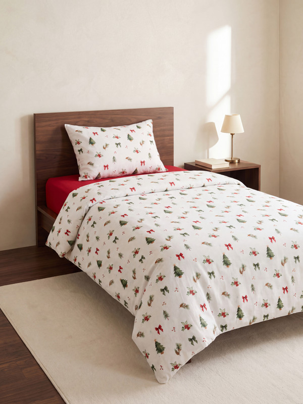 LCW HOME Yeni Yıl Temalı Pamuklu Tek Kişilik Nevresim Seti