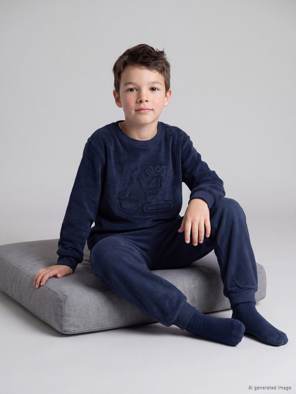 LCW Kids Dječji baršunasti pidžama set s okruglim izrezom