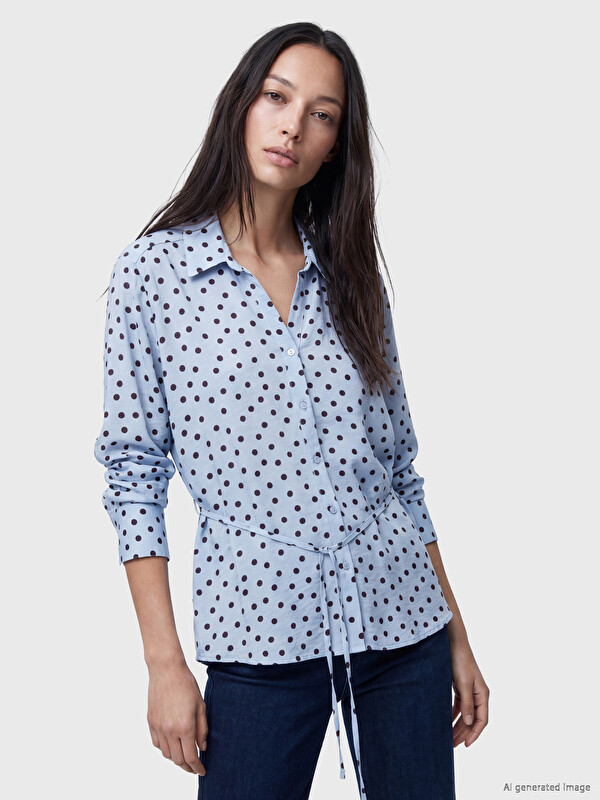LCW STUDIO Sash Belted Polka Dot Satin Women's Shirt