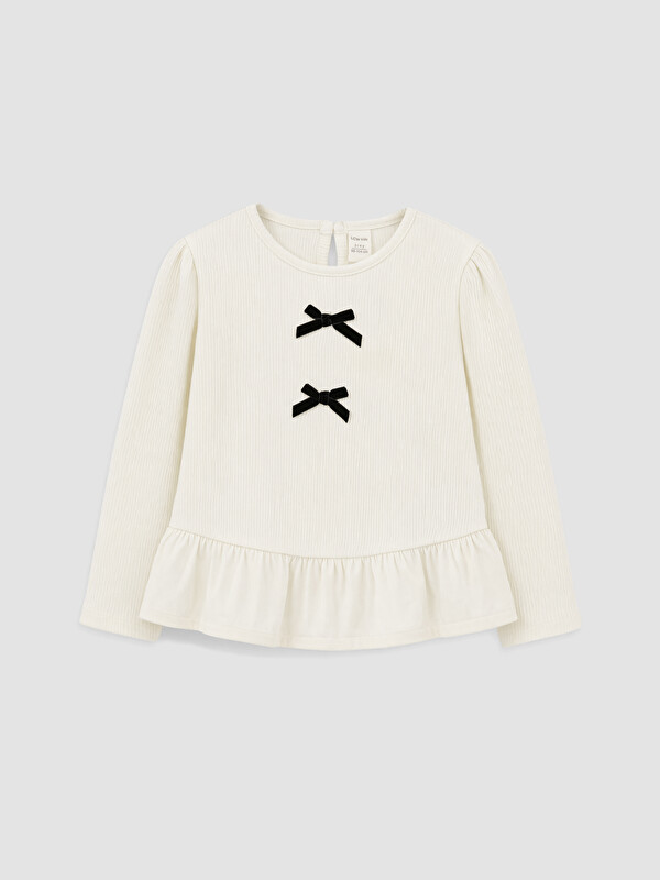LCW Kids Crew Neck Bow Detailed Girls' T-Shirt