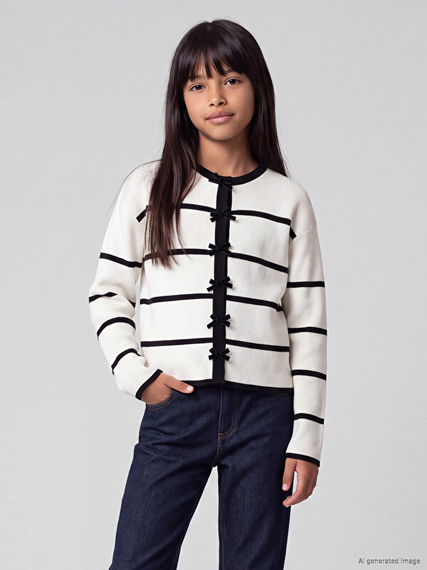 LCW Kids Cardigan Tricotat pentru Fete cu Detalii cu Fundă