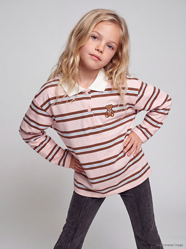LCW Kids Polo Collar Striped Girls' t-shirt