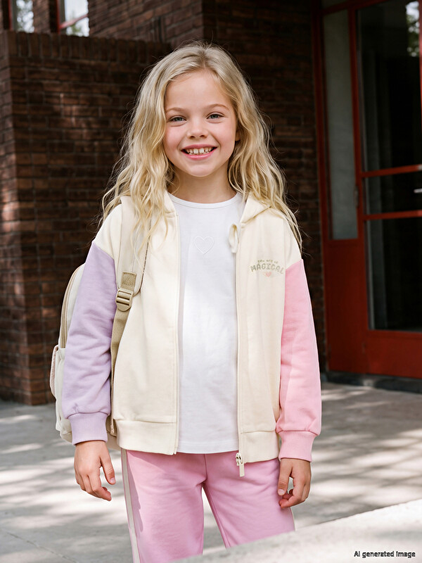 LCW Kids Kapüşonlu Kız Çocuk Fermuarlı Sweatshirt
