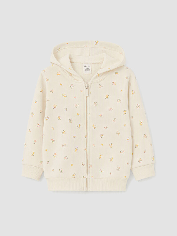 LCW baby Kapüşonlu Çiçekli Kız Çocuk Fermuarlı Sweatshirt