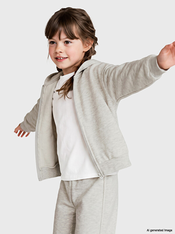 LCW Kids Hooded Girls' Thick Zippered Sweatshirt