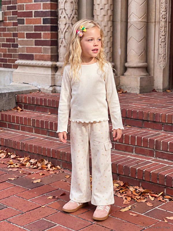 LCW Kids Floral Cargo Pocketed Girls' Sweatpants