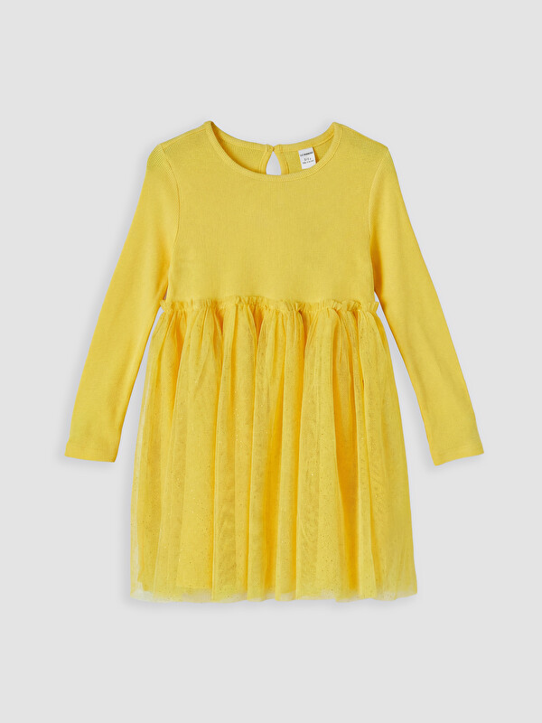 LC WAIKIKI Rochie Tulle cu Mânecă Lungă și Guler Rotund pentru Fete