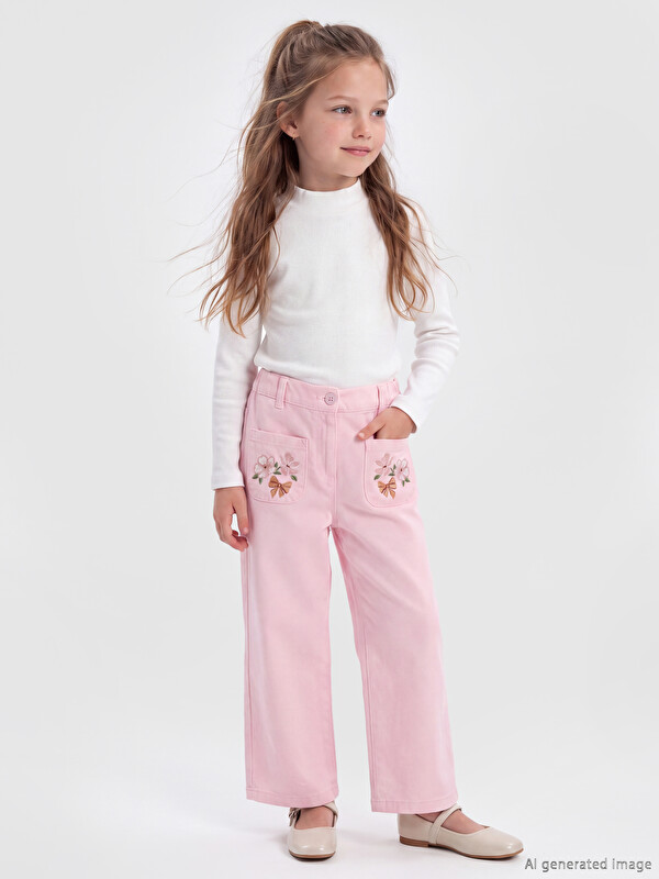LCW Kids Wideleg Kız Çocuk Nakışlı Pantolon