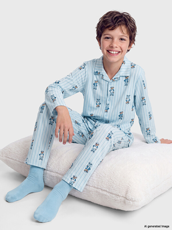 LCW Kids Shirt Collar Boys' Pyjamas Set