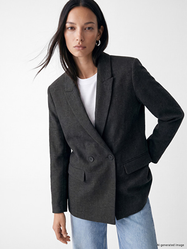 LCW STUDIO Kruvaze Yaka Ekose Kadın Blazer Ceket
