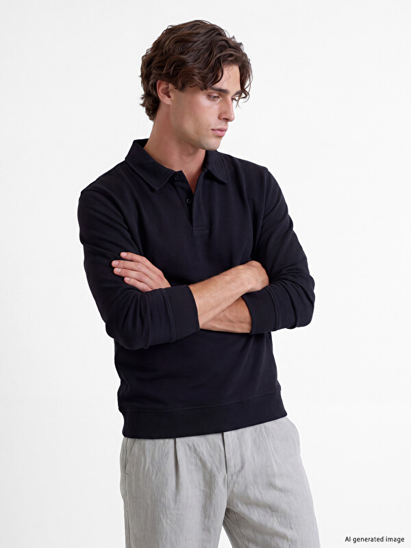 LCW Vision Polo Collar Men's Thick Sweatshirt